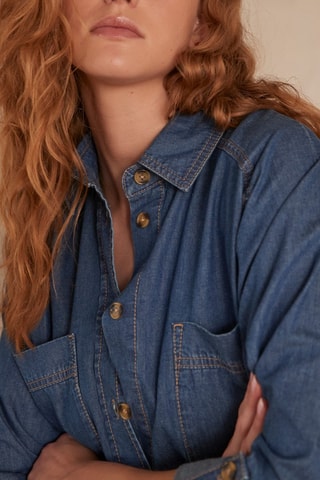 Vestido-camisa de ganga - Azul-cobalto