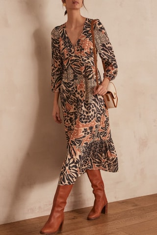 Vestido evasé - Crudo y negro