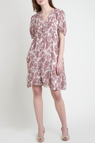 Vestido-camisa - Branco e fúcsia