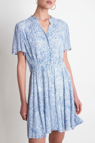 Vestido evasé - Azul cobalto y blanco