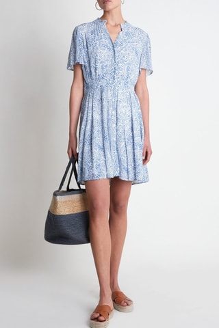 Vestido evasé - Azul cobalto y blanco