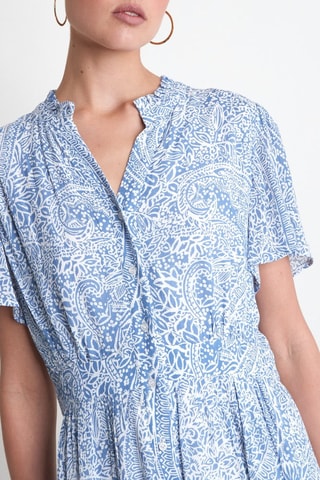 Vestido evasé - Azul cobalto y blanco