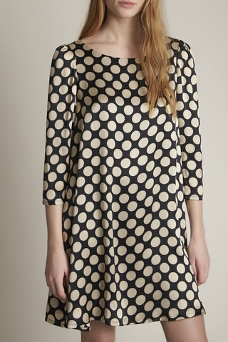 Vestido trapecio de seda - Negro y beige