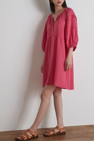 Vestido recto de lino - Fucsia