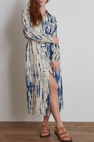 Vestido camisero tie-dye - Crudo y azul cobalto
