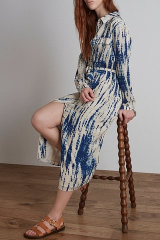 Vestido camisero tie-dye - Crudo y azul cobalto