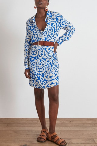 Vestido direito - Azul e branco