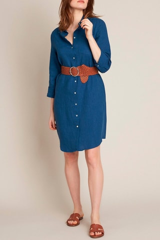 Vestido-camisa em linho - Azul-pato