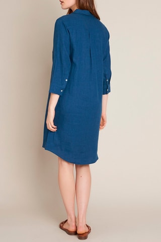 Vestido-camisa em linho - Azul-pato