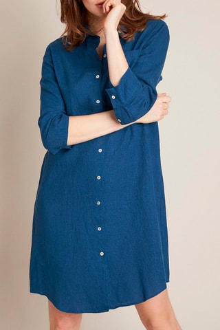 Vestido-camisa em linho - Azul-pato