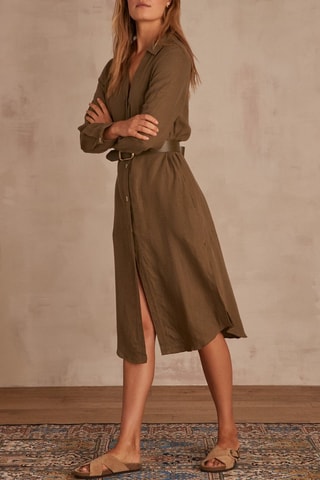 Vestido camisero de lino - Caqui