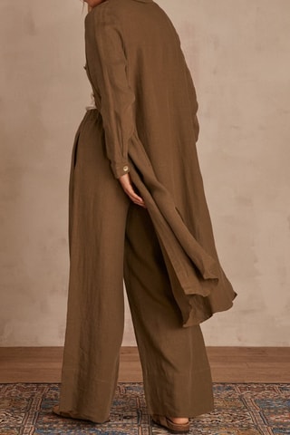 Vestido camisero de lino - Caqui