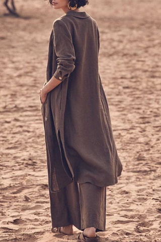 Vestido camisero de lino - Caqui