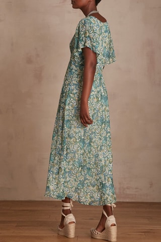 Vestido largo - Azul petróleo y verde claro