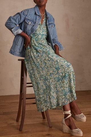 Vestido largo - Azul petróleo y verde claro