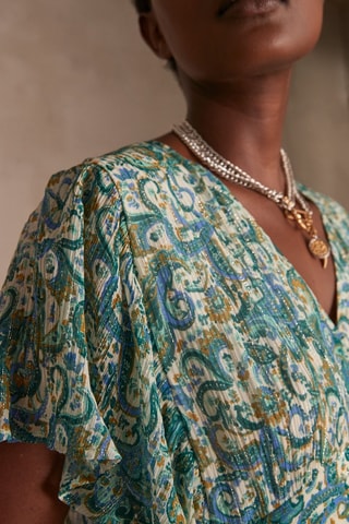 Vestido largo - Azul petróleo y verde claro