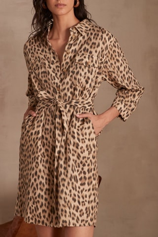 Vestido camisero de lino - Camel