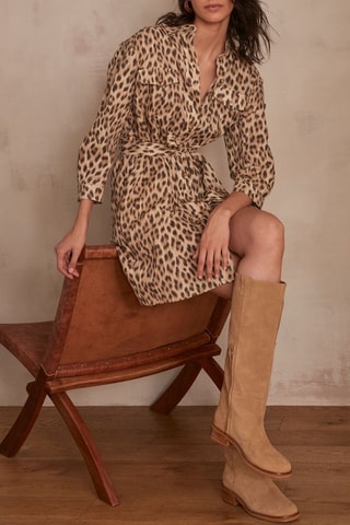 Vestido camisero de lino - Camel