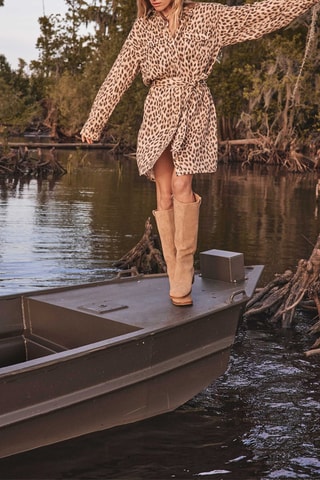 Vestido camisero de lino - Camel