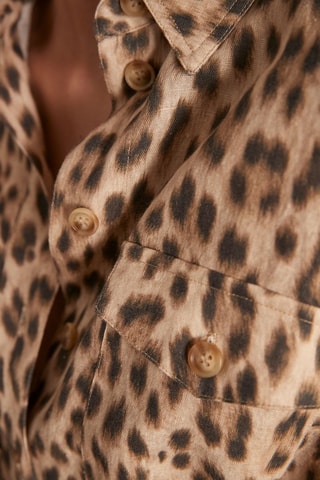 Vestido camisero de lino - Camel