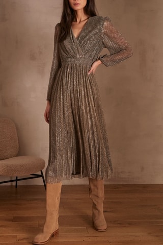 Vestido plisado - Dorado