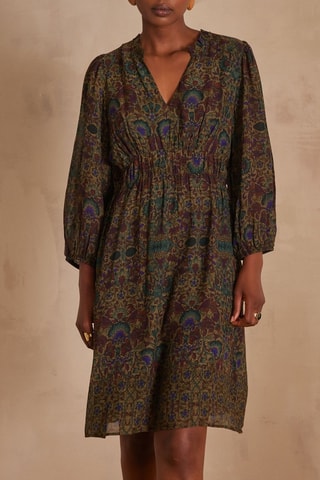 Vestido evasé - Marrón oscuro y verde oscuro