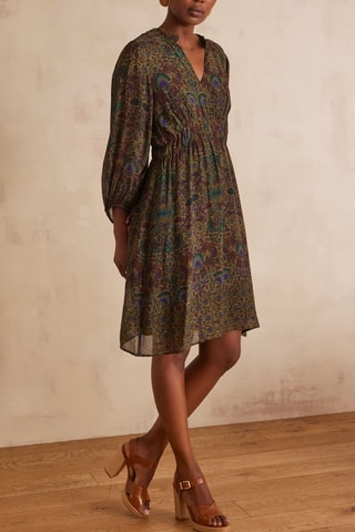 Vestido evasé - Marrón oscuro y verde oscuro