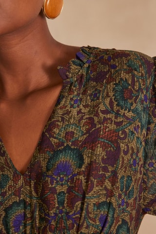 Vestido evasé - Marrón oscuro y verde oscuro