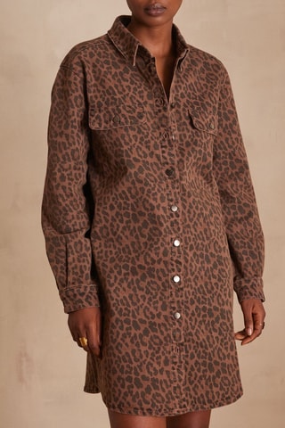 Vestido-camisa de ganga - Castanho