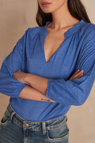 T-shirt em linho - Azul-cobalto