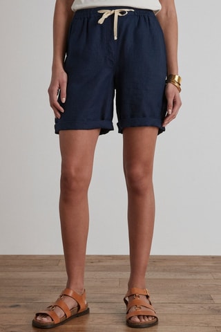 Short de lino de tiro alto - Azul marino