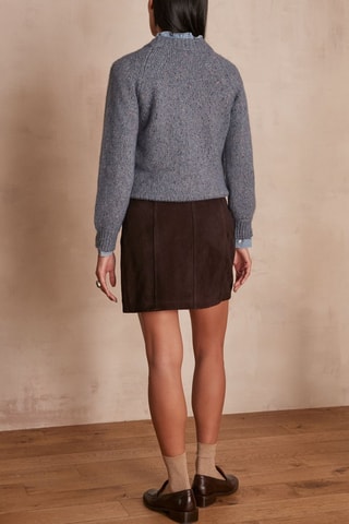 Falda recta de piel caprina nobuk - Marrón