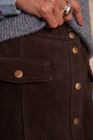 Falda recta de piel caprina nobuk - Marrón