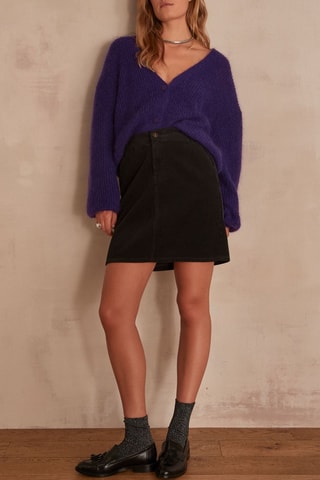 Falda recta de terciopelo - Negro