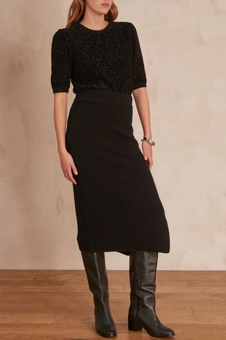 Jupe droite en laine et poils de yack - Noir