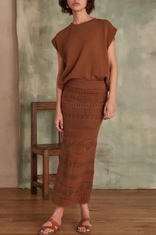 Falda larga de talle alto - Marrón