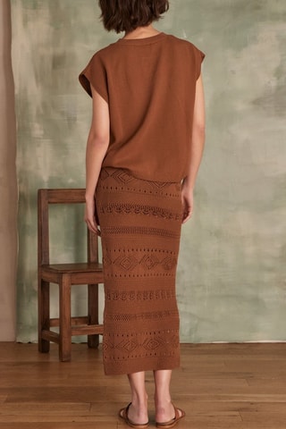 Falda larga de talle alto - Marrón