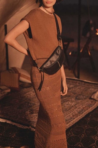 Falda larga de talle alto - Marrón