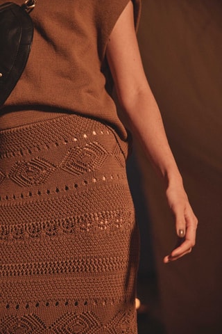 Falda larga de talle alto - Marrón