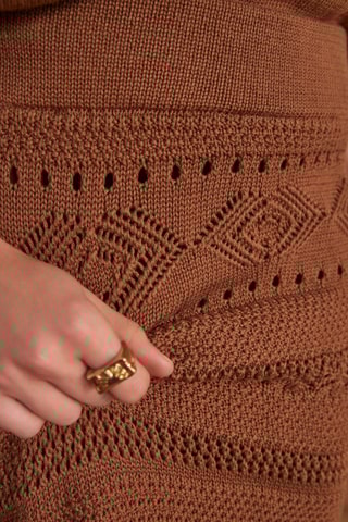 Falda larga de talle alto - Marrón