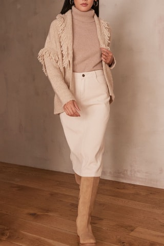 Falda recta de terciopelo de talle alto - Beige