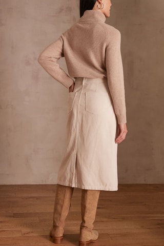 Falda recta de terciopelo de talle alto - Beige