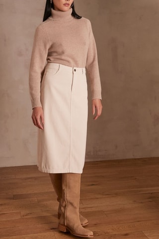 Falda recta de terciopelo de talle alto - Beige