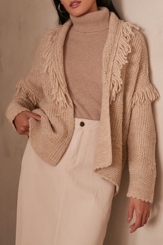 Falda recta de terciopelo de talle alto - Beige