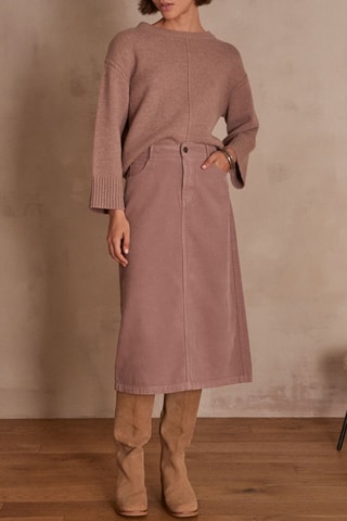 Falda recta de terciopelo de talle alto - Rosa oscuro