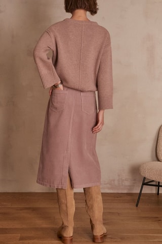 Falda recta de terciopelo de talle alto - Rosa oscuro