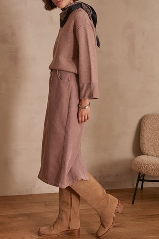 Falda recta de terciopelo de talle alto - Rosa oscuro