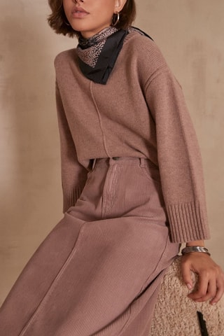 Falda recta de terciopelo de talle alto - Rosa oscuro