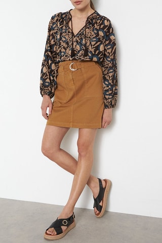 Falda recta vaquera de talle alto - Mostaza