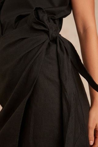 Falda cruzada de lino de talle alto - Negro